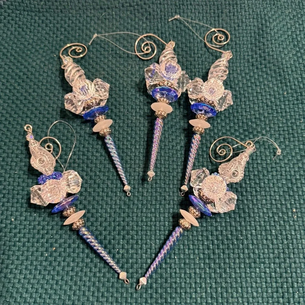 Christmas‎ Ornaments Clear Silver Blue Acrylic Prism Set Of 5 Ornaments 6